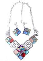 Shein Multicolor Gemstone Silver Hollow Necklace With Earrings