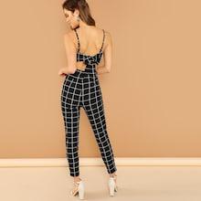 Shein Grid Print Crop Cami Top And Pants Set
