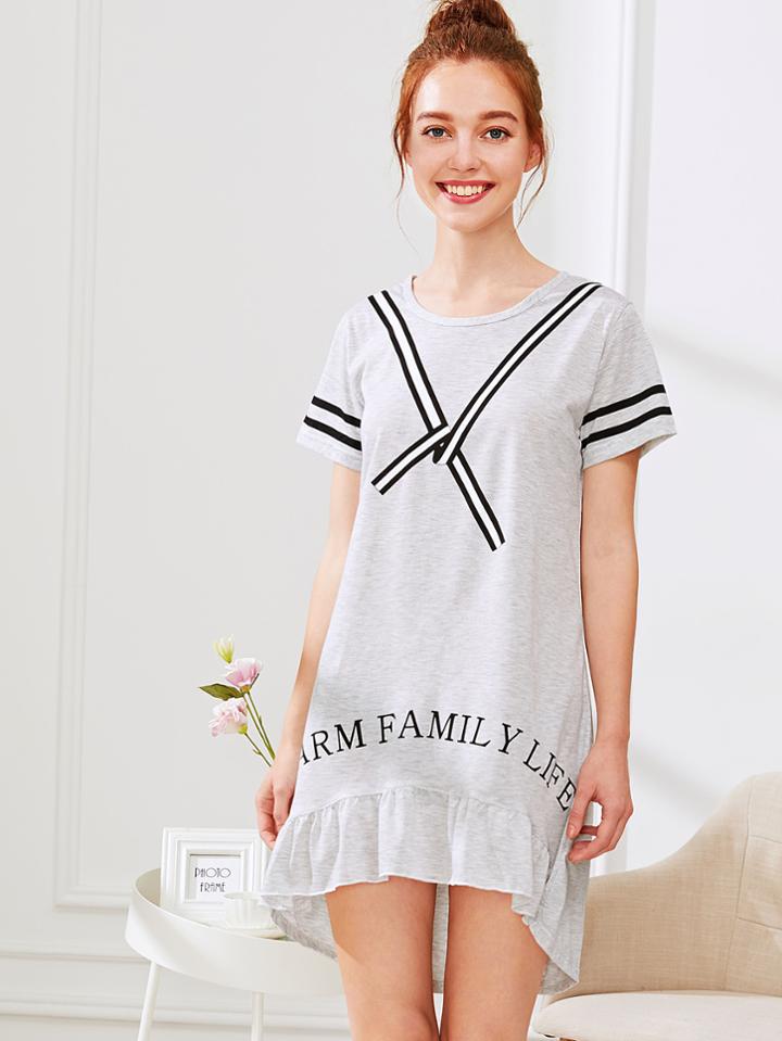 Shein Contrast Striped Ruffle Hem Dress
