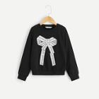 Shein Girls Letter Tape Bow Front Pullover