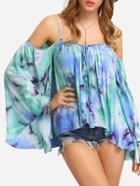 Shein Cold Shoulder Tie-dye Lace Up Shirt