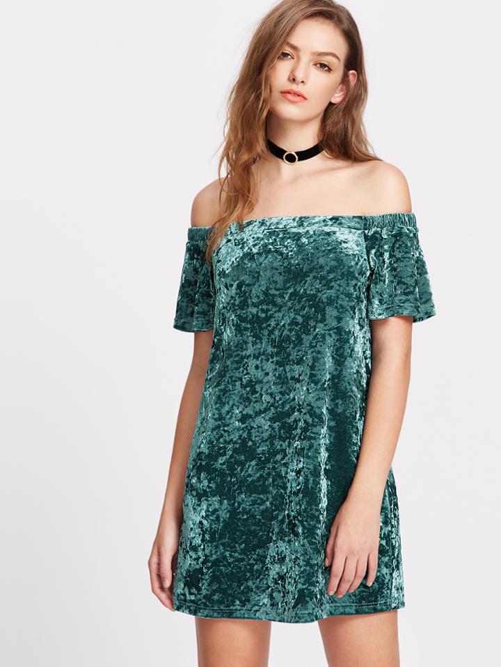 Shein Off Shoulder Crushed Velvet Dress