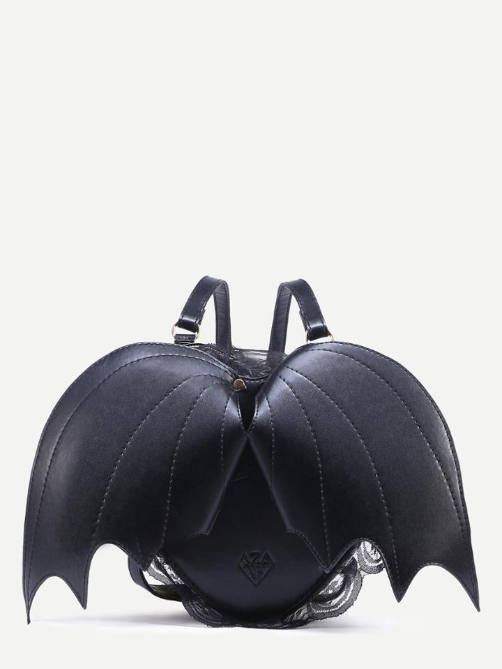 Shein Black Angle Wing Contrast Lace Backpack