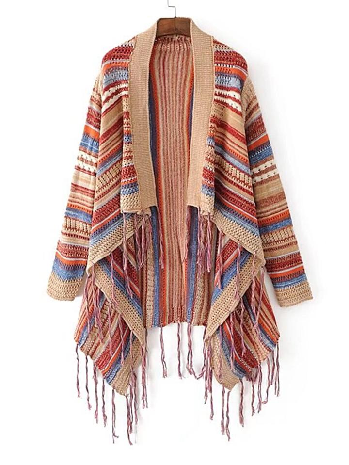 Shein Fringe Hem Open Front Poncho Sweater