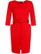 Shein Red Round Neck Half Sleeve Drawstring Pockets Dress