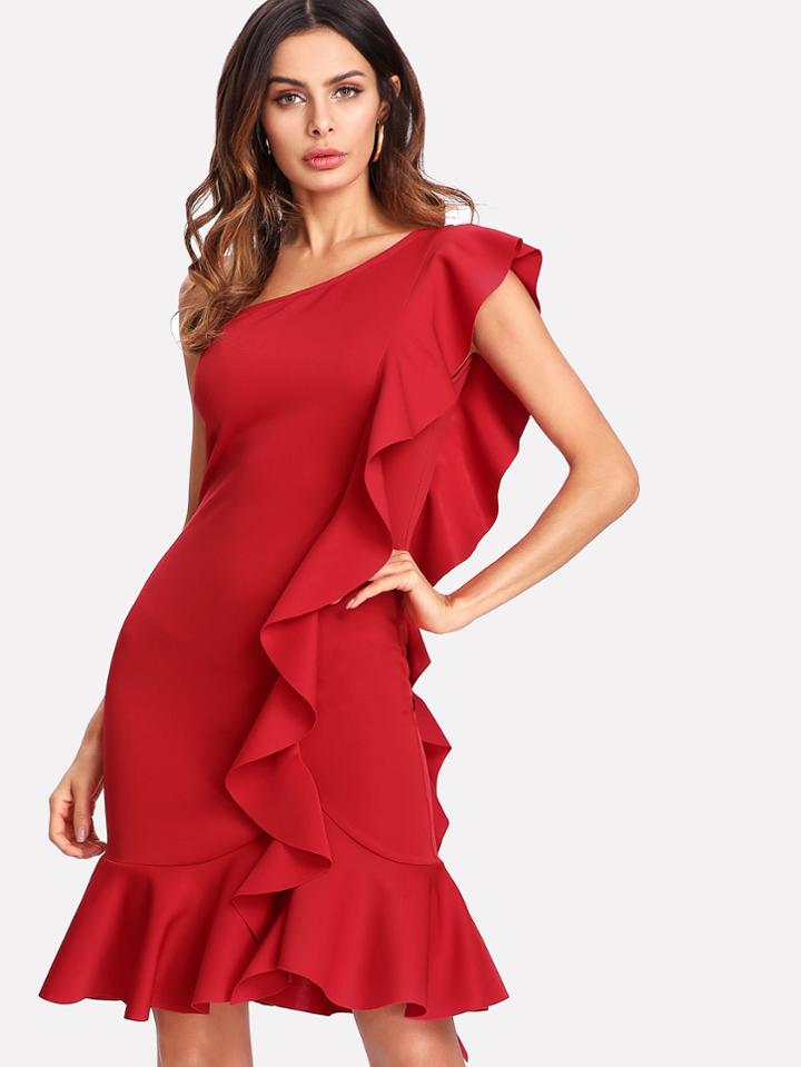 Shein One Shoulder Ruffle Embellished Dress