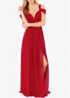 Rosewe Hot Sale Open Back Slit Design Red Maxi Dress