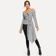 Shein Cold Shoulder Asymmetric Hem Plaid Blazer