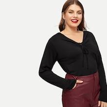 Shein Plus Knot V Neck Solid Tee