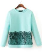 Shein Green Long Sleeve Contrast Lace Sweatshirt