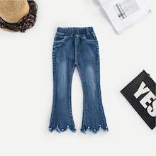 Shein Toddler Girls Pearl Beaded Raw Hem Jeans