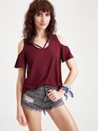 Shein Strappy Neck Open Shoulder T-shirt