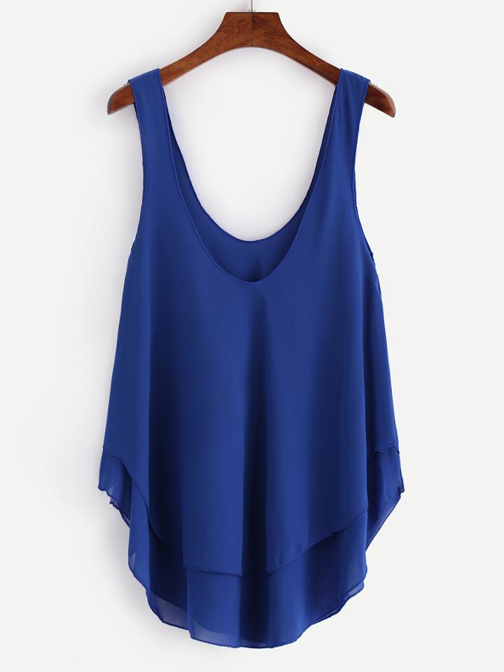 Shein Layered Swing Chiffon Tank Top - Blue