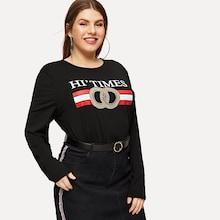 Shein Plus Stripe & Letter Print Tee