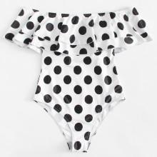 Shein Flounce Off Shoulder Polka Dot Swimsuit