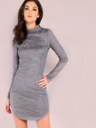 Shein Grey Mock Neck Curved Hem Bodycon Dress