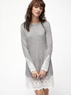 Shein Grey Marled Knit Contrast Lace Trim Dress