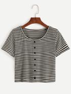 Shein Black White Striped T-shirt With Buttons