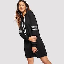 Shein Contrast Sequin Drawstring Hoodie Dress