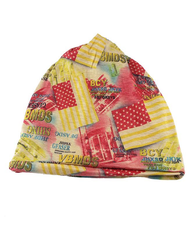 Shein Yellow Cotton Stretch Colorful Printed Women Beanie Hat