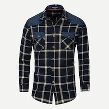 Shein Men Contrast Denim Plaid Shirt