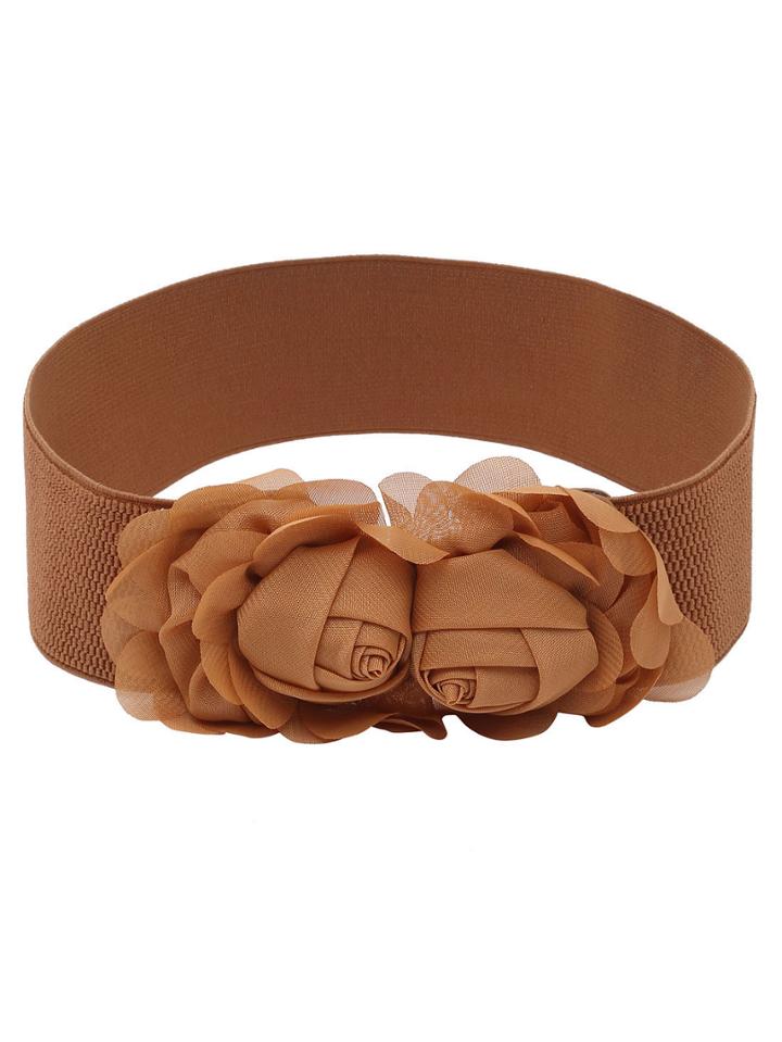 Shein Mesh Flower Front Brown Wide Elastic Belt