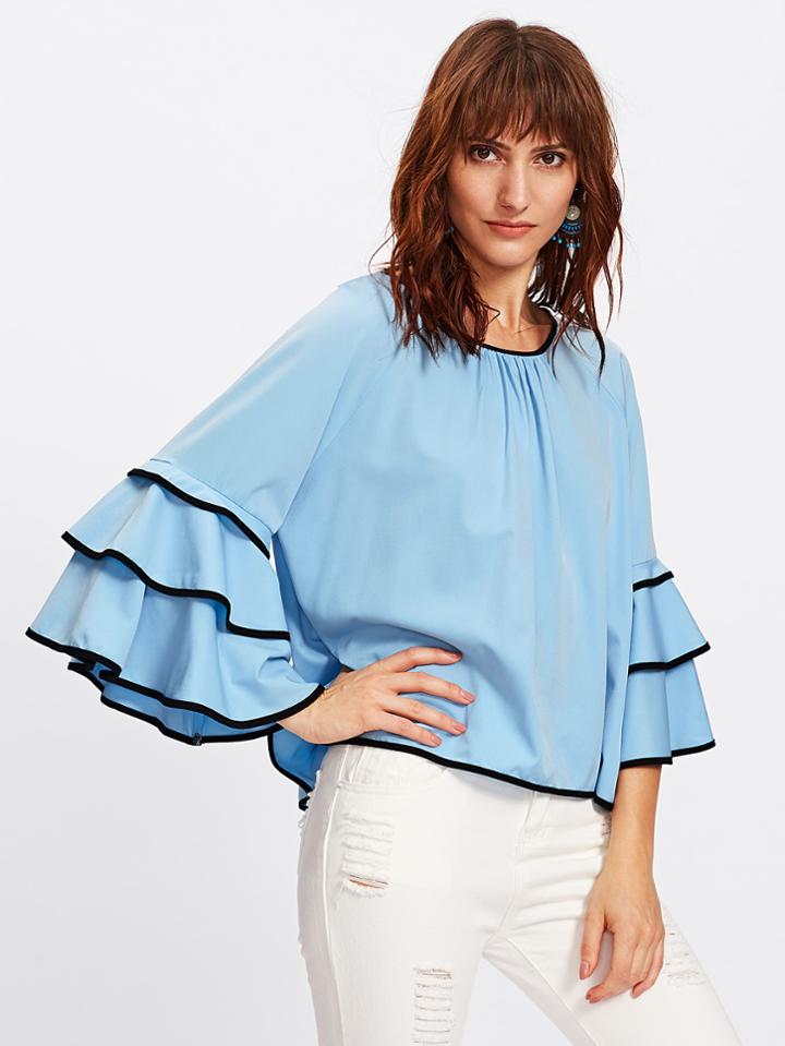 Shein Contrast Binding Layered Trumpet Sleeve Top