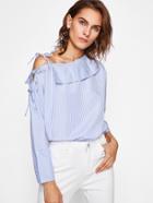 Shein Bow Tie Collared Asymmetric Shoulder Blouse