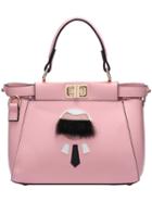 Shein Pink Twist Lock Faux Fur Embellished Pu Bag