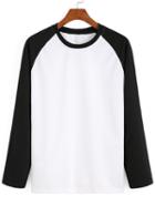 Shein Round Neck Contrast Sleeve Black White Sweatshirt