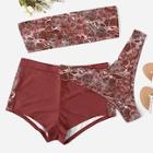 Shein Plus Marble Print Bikini Set With Shorts 3pack