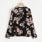 Shein Tassel Tie Neck Lace Insert Botanical Top