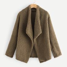 Shein Solid Open Front Teddy Outerwear