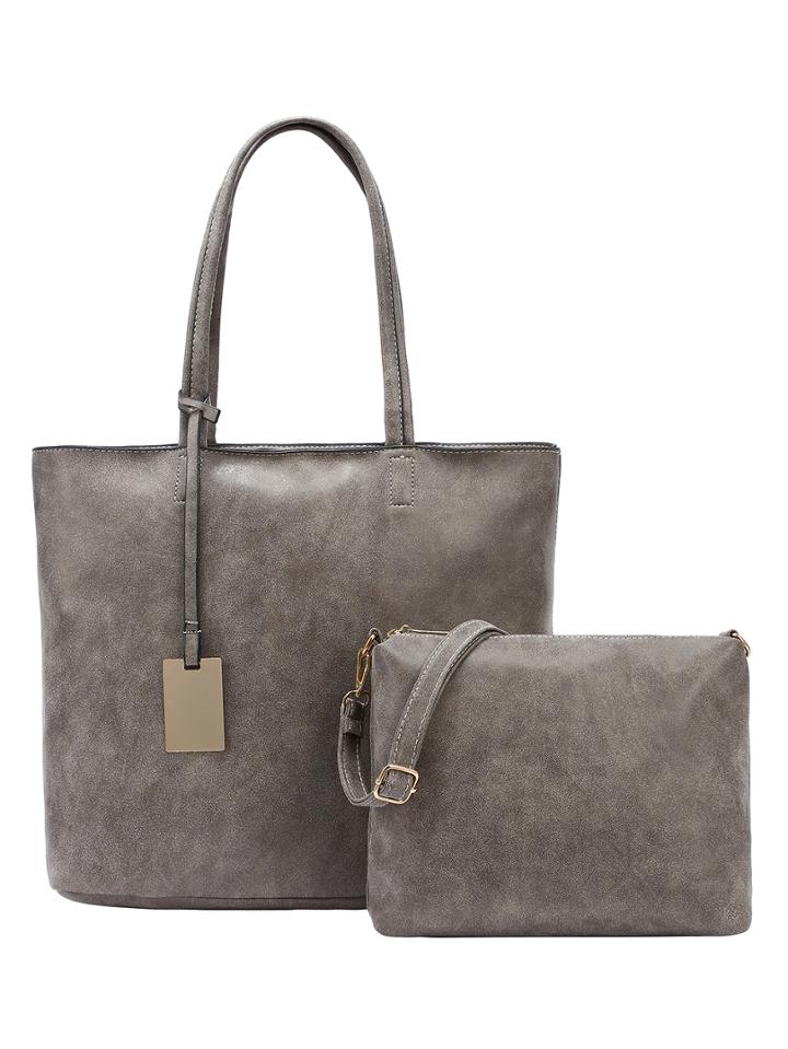 Shein Grey Distressed Tote With Crossbody Bag