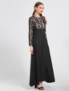 Shein Contrast Lace Overlay Combo Kaftan Dress
