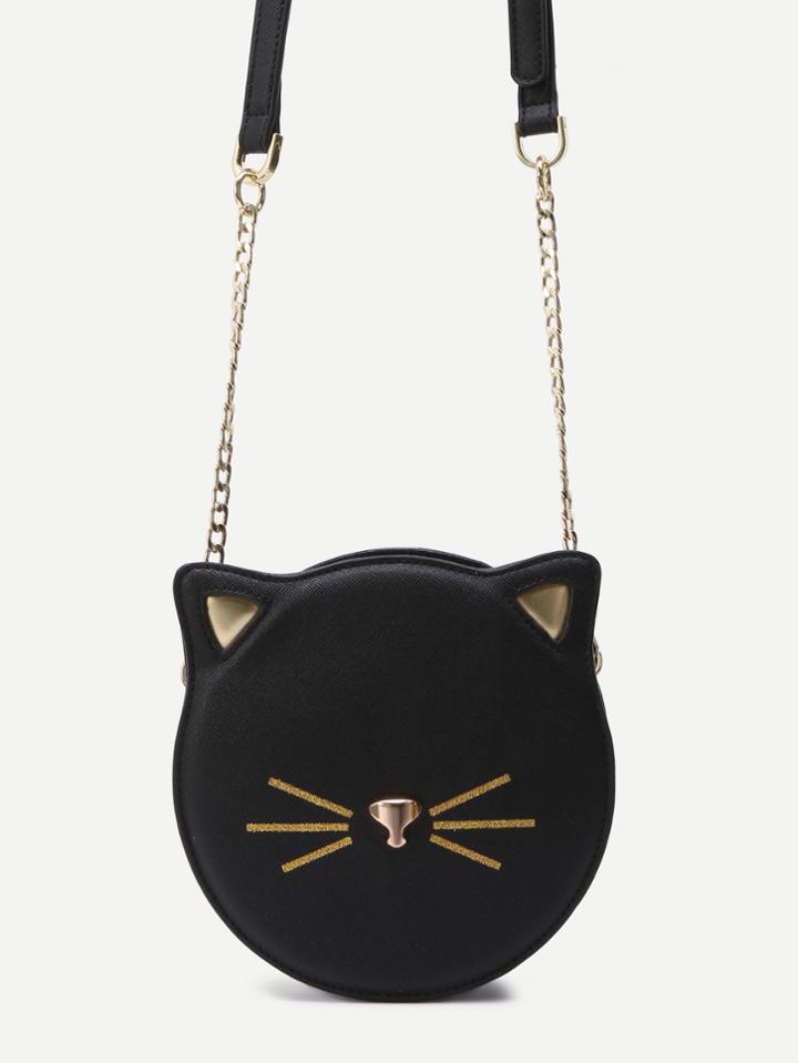 Shein Black Pu Round Shaped Zip Closure Crossbody Cat Bag