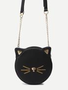 Shein Black Pu Round Shaped Zip Closure Crossbody Cat Bag