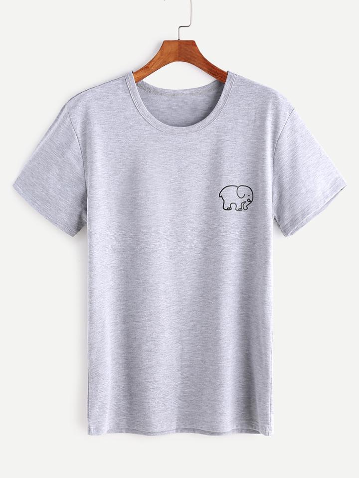 Shein Heather Grey Elephant Print T-shirt