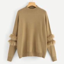 Shein Plus Faux Fur Patch Sleeve Jumper