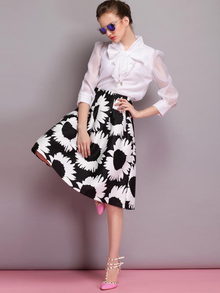 Shein White Bow Tie Neck 3/4 Sleeve Blouse
