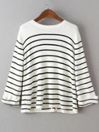 Shein White Eyelet Lace Up Back Striped Knitwear