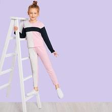 Shein Girls Color-block Top & Pants Set