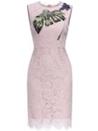 Shein Pink Leaves Embroidered Sequined Sheath Dress