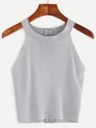 Shein Grey Zip Back Knit Halter Neck Top