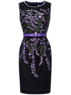 Shein Black Embroidered Jacquard Belted Sheath Dress