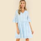 Shein Tassel Tie Neck Eyelet Embroidered Smock Dress