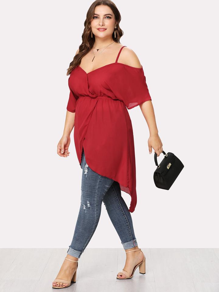 Shein Open Shoulder Split Hem Top