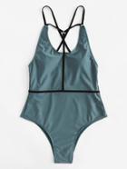 Shein Contrast Straps Swimsuit
