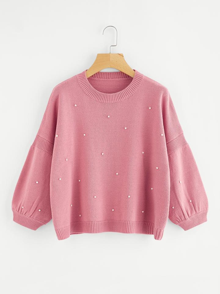 Shein Pearl Beading Puff Sleeve Jumper