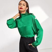 Shein Mock Neck Button Detail Blouse